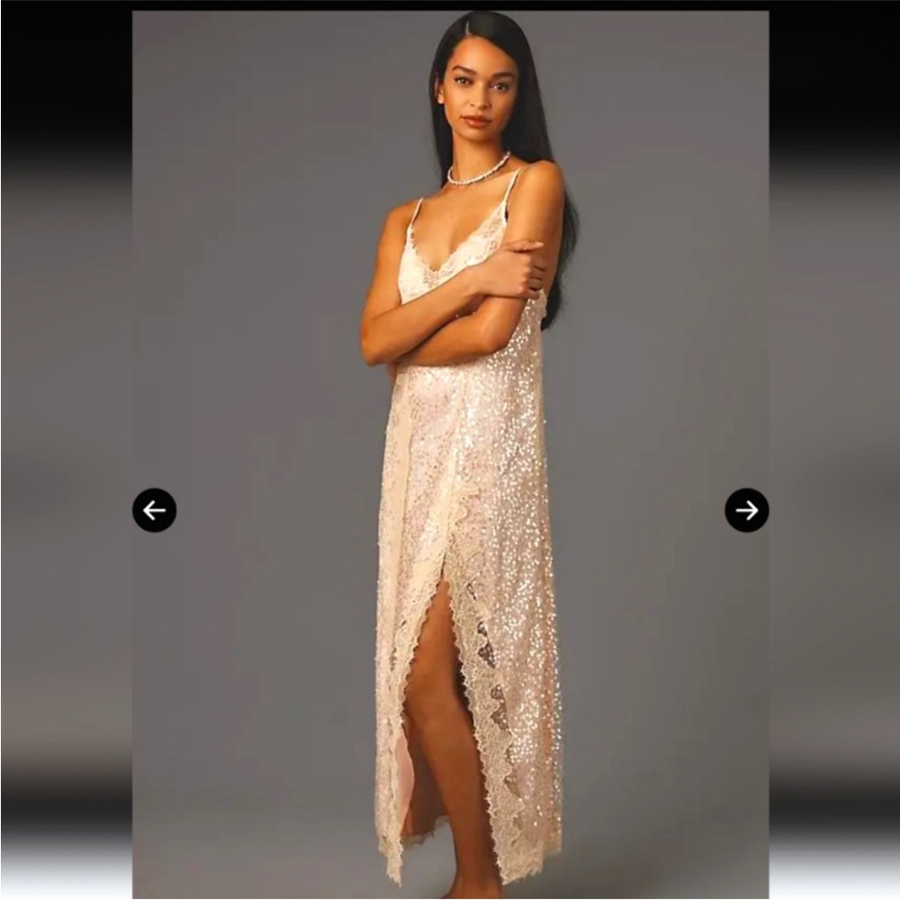 Anthropologie Cream Sequin Maxi Dress